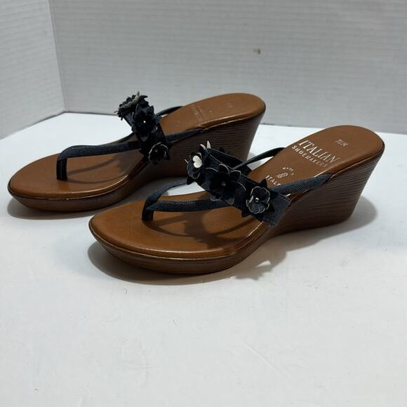 Italian shoemakers thong wedge sandals sz 7.5 - Picture 2 of 6